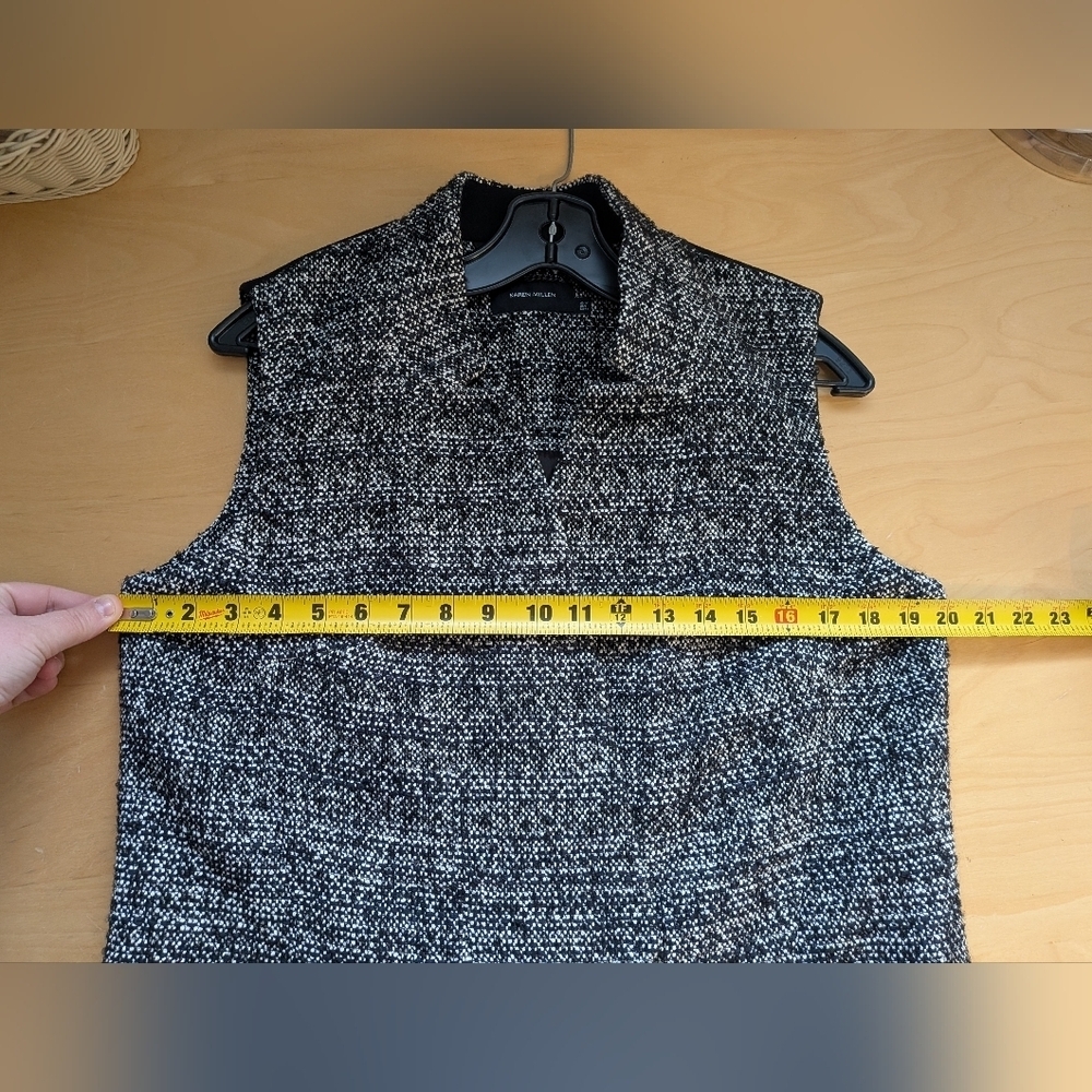 Karen Millen - Black & White Tweed Longline Women Vest Sleeveless Size 8 Wool - Picture 15 of 16